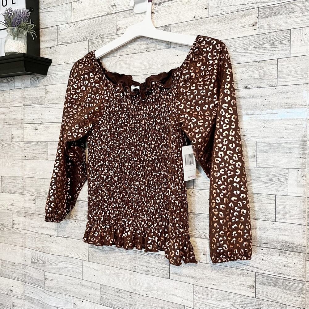 Girls Foil Leopard Top ERGE Designs Smocked NWT L - Picture 4 of 8